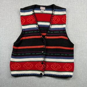 VTG 90s 62 East Southwestern Stripe Knit Sweater Vest Women L Colorful Cottage